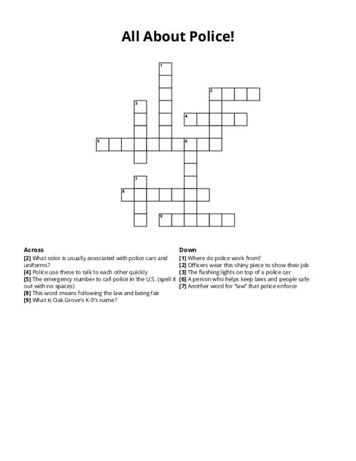 All About Police! Crossword Puzzle