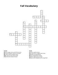 Fall Vocabulary crossword puzzle