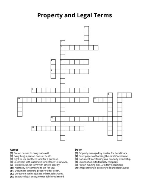 Property and Legal Terms Crossword Puzzle