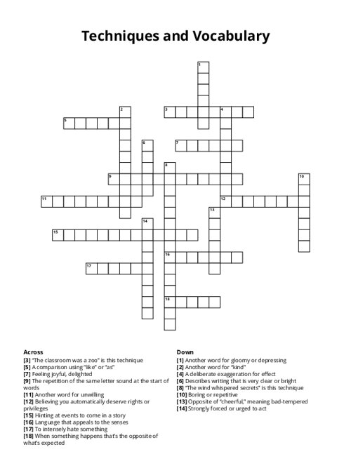 Techniques and Vocabulary Crossword Puzzle