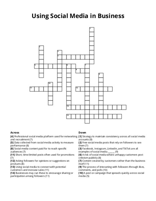 Using Social Media in Business Crossword Puzzle