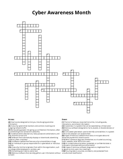Cyber Awareness Month Crossword Puzzle