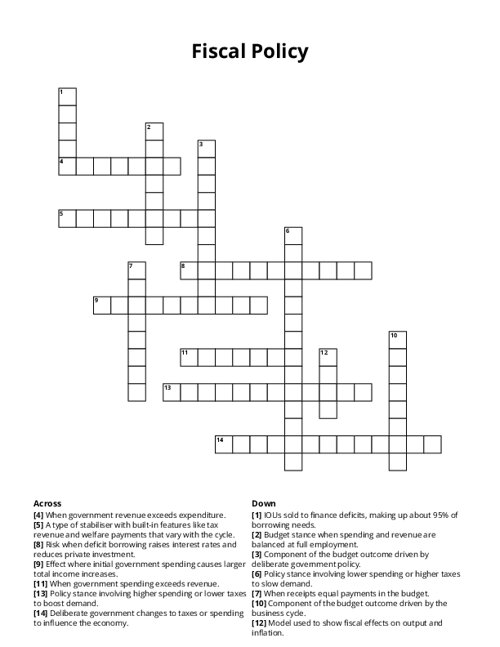 Fiscal Policy Crossword Puzzle