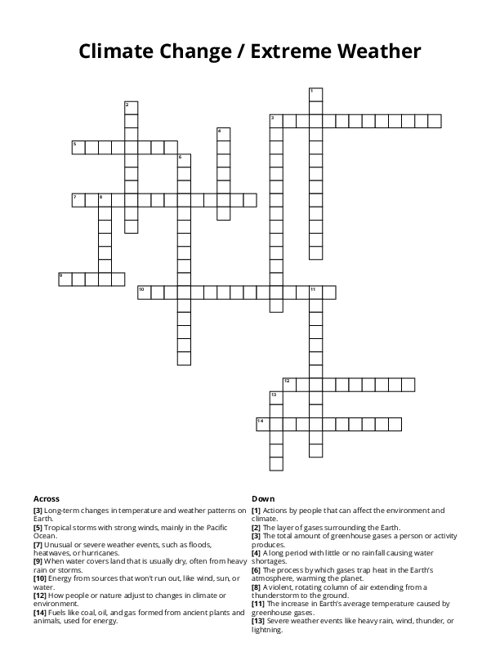Climate Change / Extreme Weather Crossword Puzzle