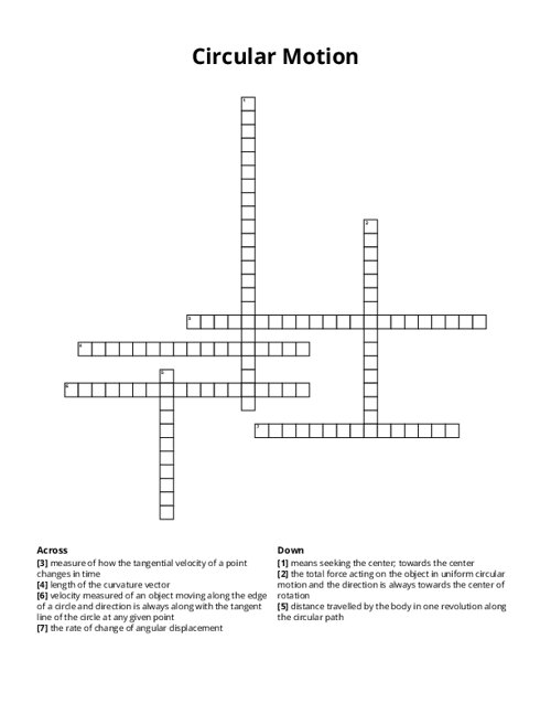 Circular Motion Crossword Puzzle