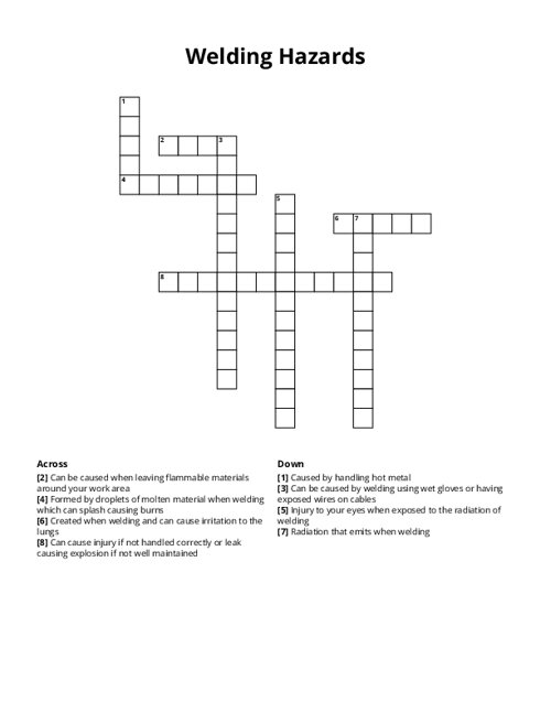 Welding Hazards Crossword Puzzle