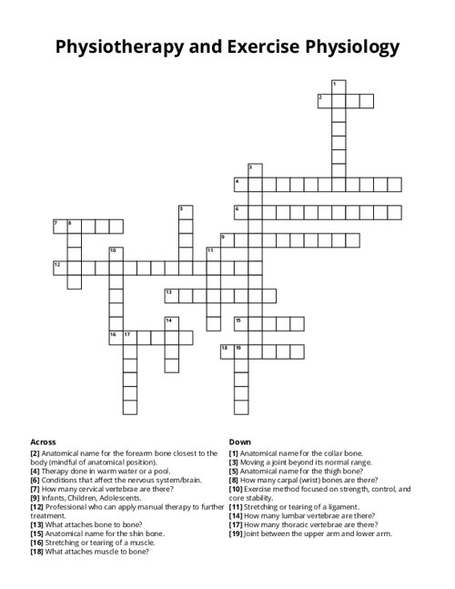 Physiotherapy and Exercise Physiology Crossword Puzzle