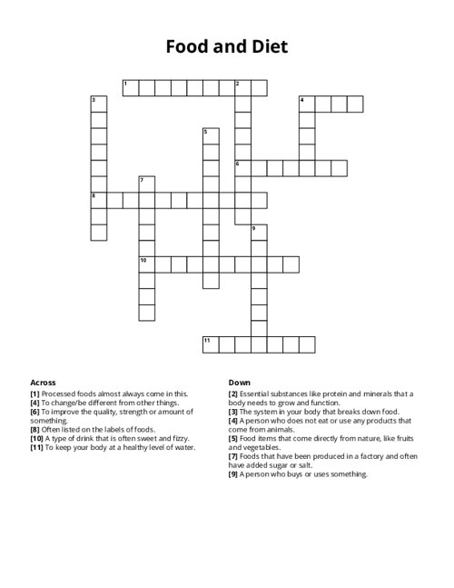 Food and Diet Crossword Puzzle