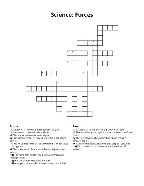 Science: Forces Crossword Puzzle