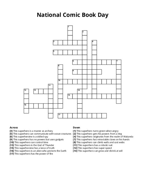 National Comic Book Day Crossword Puzzle
