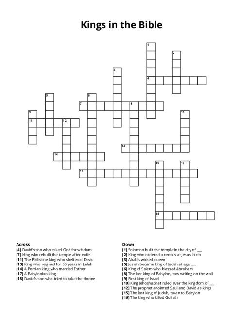 Kings in the Bible Crossword Puzzle