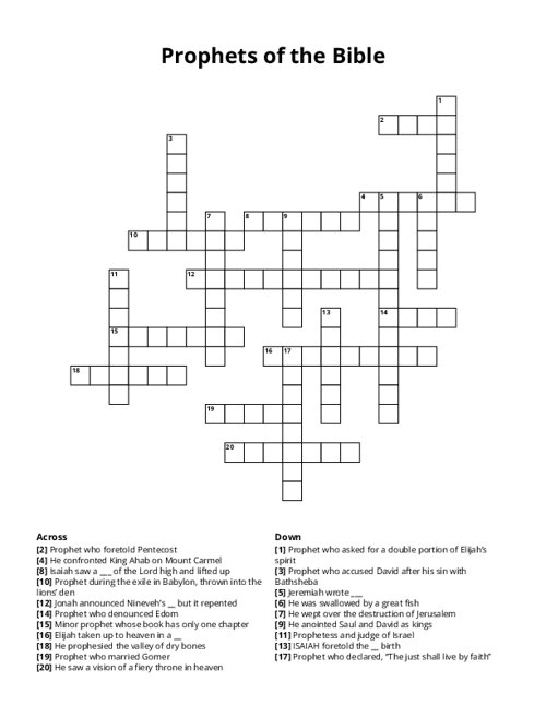 Prophets of the Bible Crossword Puzzle
