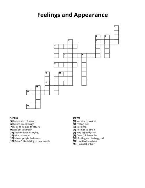 Feelings and Appearance Crossword Puzzle