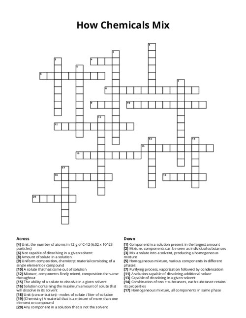 How Chemicals Mix Crossword Puzzle