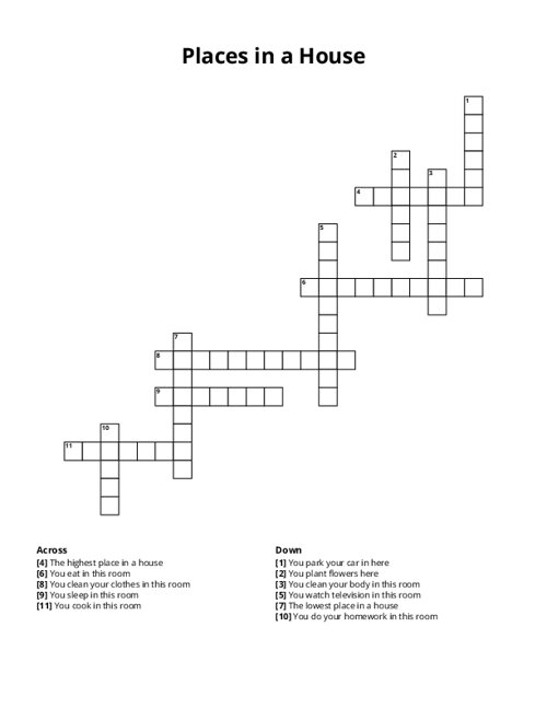 Places in a House Crossword Puzzle