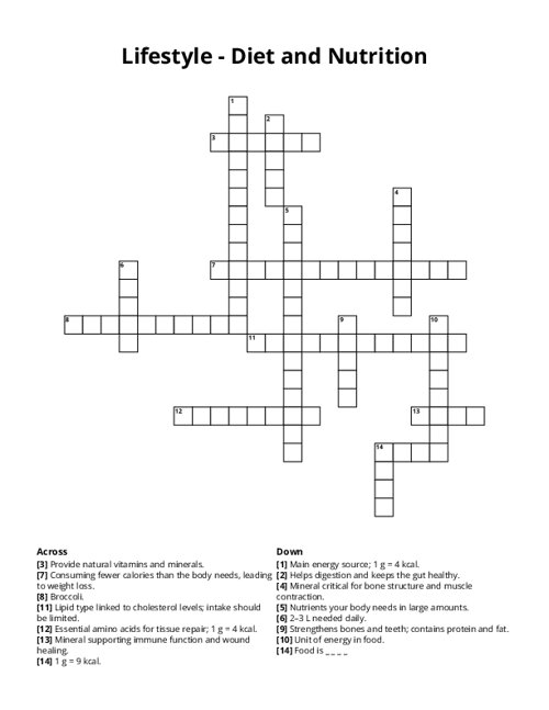 Lifestyle - Diet and Nutrition Crossword Puzzle