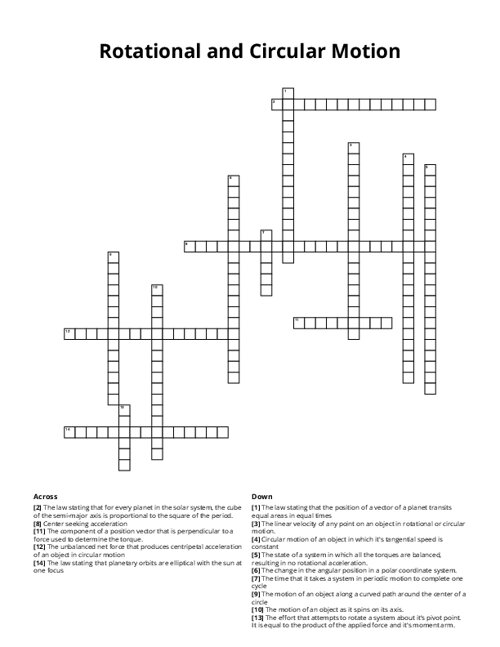 Rotational and Circular Motion Crossword Puzzle