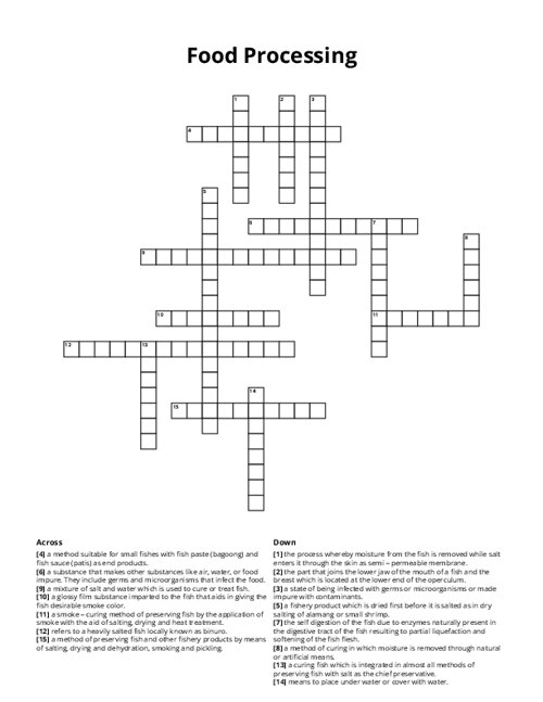Food Processing Crossword Puzzle