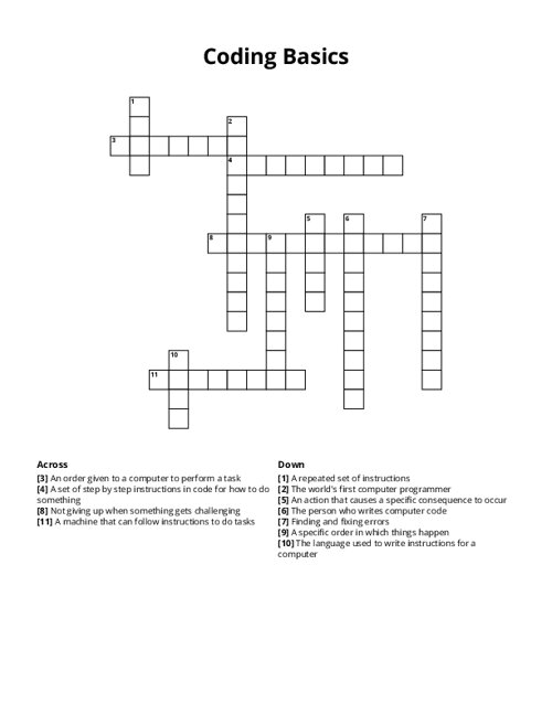 Coding Basics Crossword Puzzle
