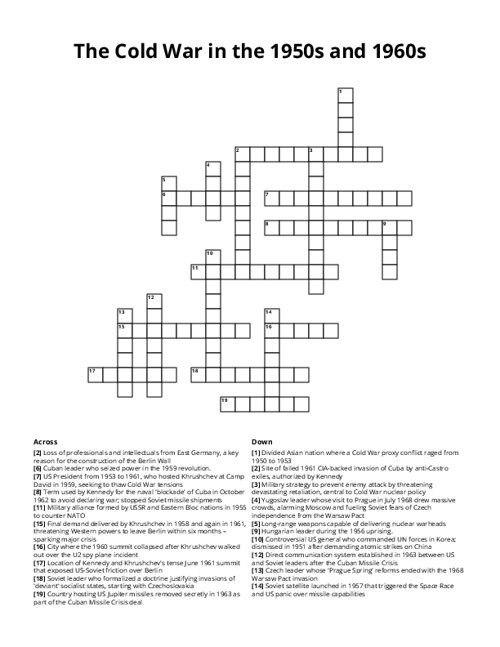 The Cold War in the 1950s and 1960s Crossword Puzzle