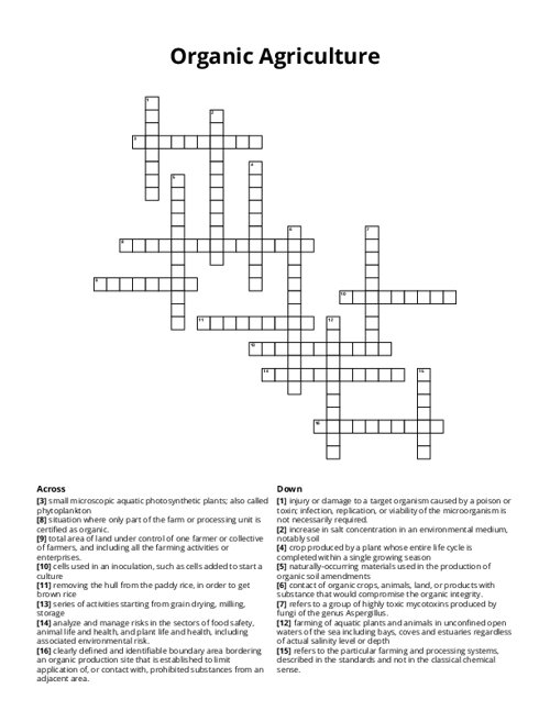 Organic Agriculture Crossword Puzzle