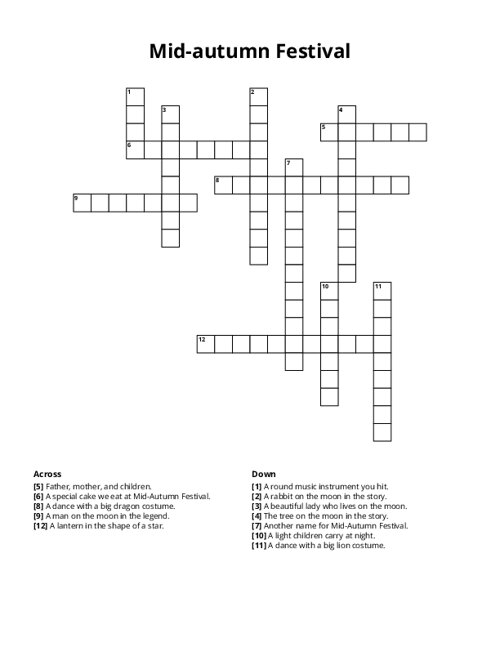 Mid-autumn Festival Crossword Puzzle