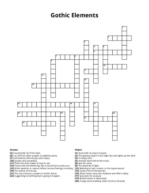 Gothic Elements Crossword Puzzle