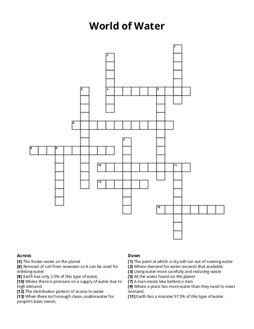 World of Water Crossword Puzzle
