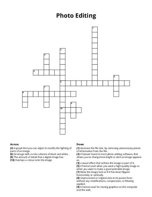 Photo Editing Crossword Puzzle