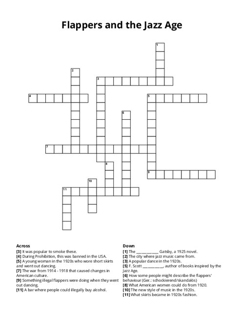 Flappers and the Jazz Age Crossword Puzzle