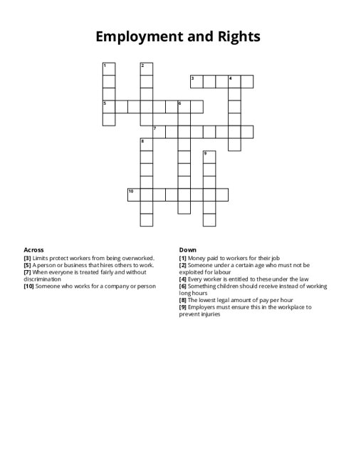 Employment and Rights Crossword Puzzle