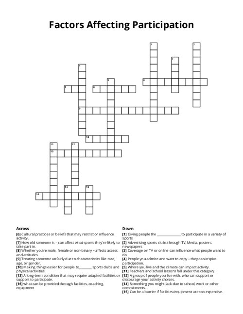 Factors Affecting Participation Crossword Puzzle