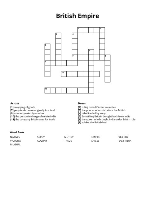 British Empire Crossword Puzzle
