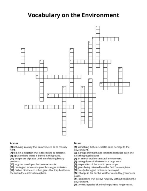Vocabulary on the Environment Crossword Puzzle