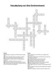 Vocabulary on the Environment crossword puzzle