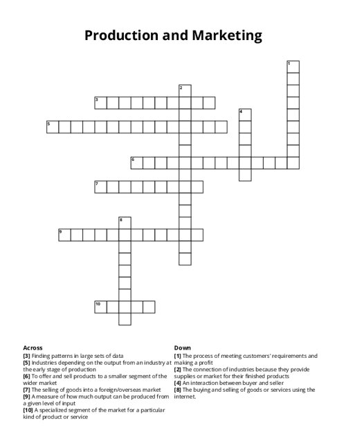 Production and Marketing Crossword Puzzle