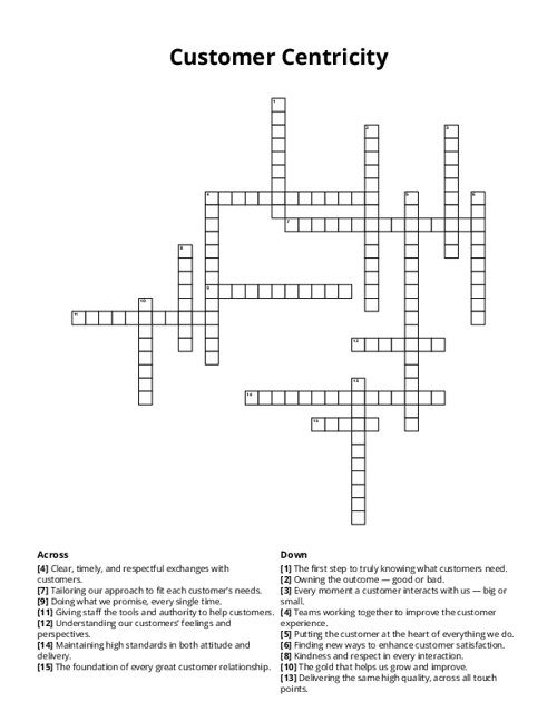 Customer Centricity Crossword Puzzle