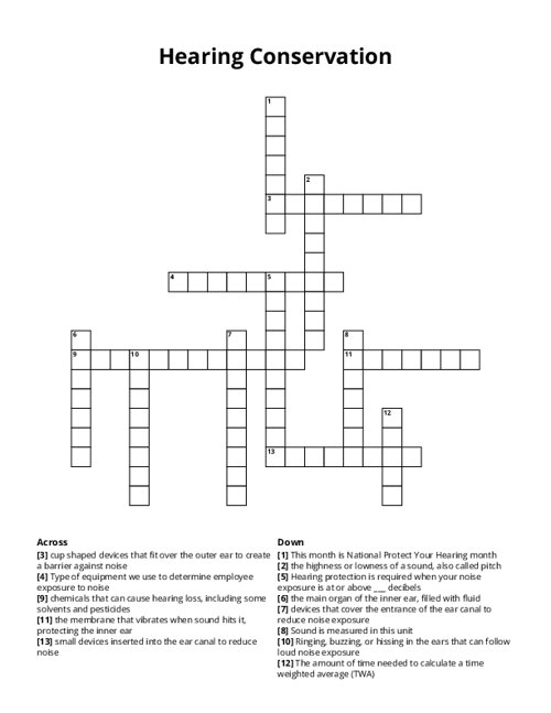 Hearing Conservation Crossword Puzzle