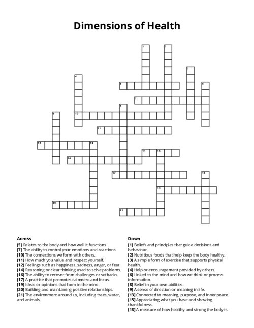 Dimensions of Health Crossword Puzzle