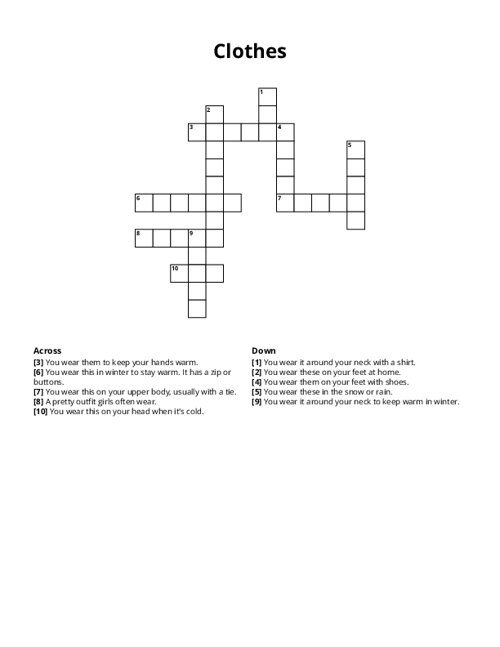Clothes Crossword Puzzle
