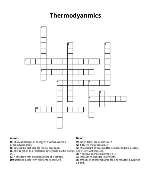 Thermodyanmics Crossword Puzzle