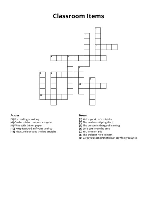 Classroom Items Crossword Puzzle