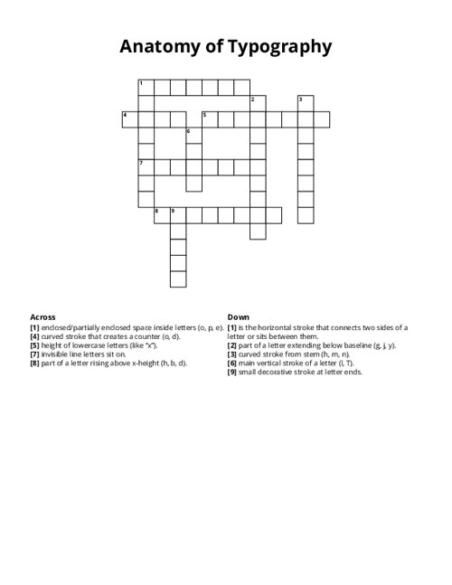 Anatomy of Typography Crossword Puzzle
