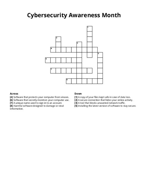 Cybersecurity Awareness Month Crossword Puzzle