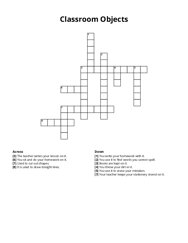 Classroom Objects Crossword Puzzle