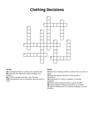 Clothing Decisions Crossword Puzzle