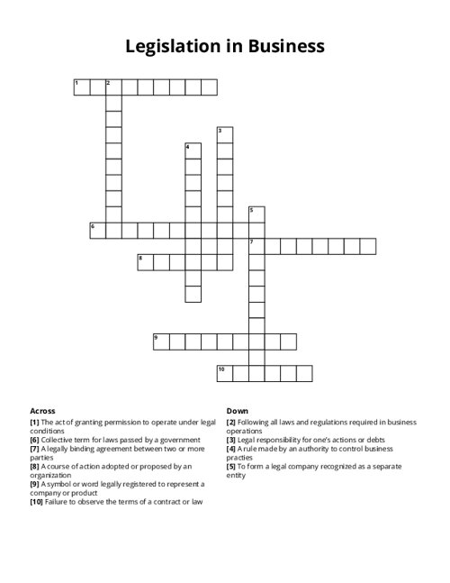 Legislation in Business Crossword Puzzle