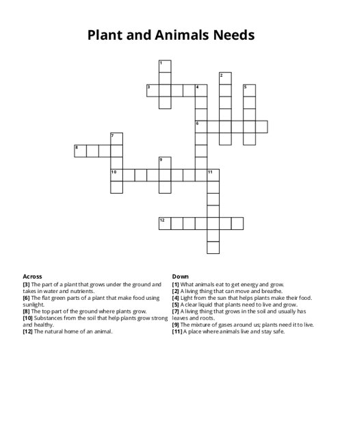 Plant and Animals Needs Crossword Puzzle