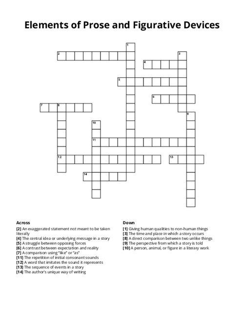 Elements of Prose and Figurative Devices Crossword Puzzle