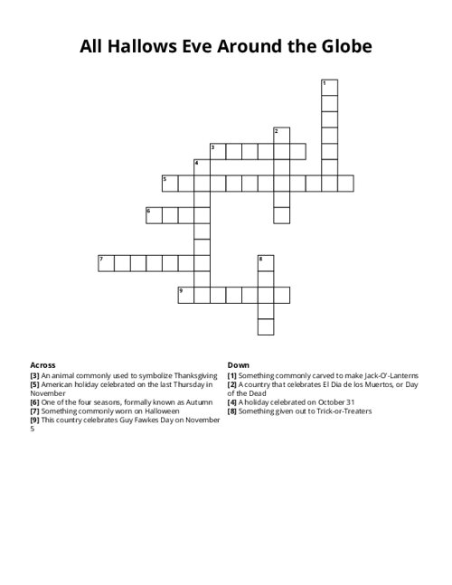 All Hallows Eve Around the Globe Crossword Puzzle